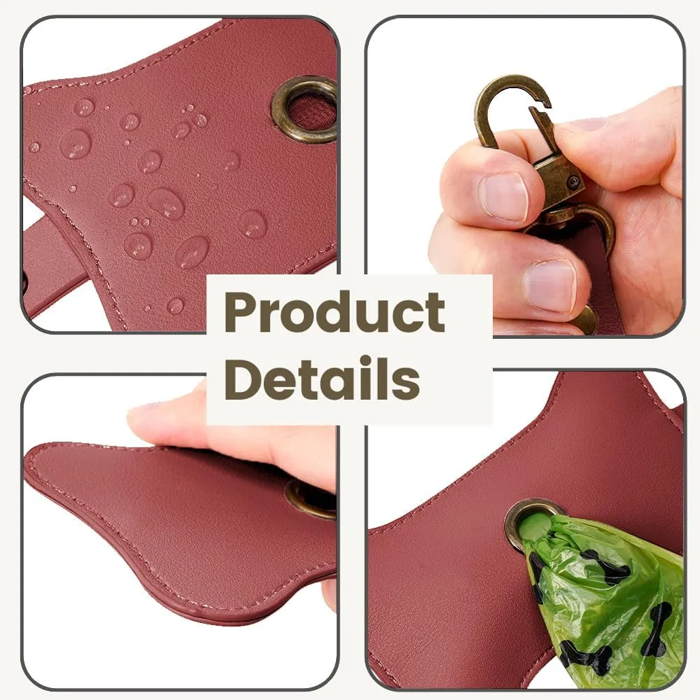 TOGETRUE Leather Dog Poop Bag Holder, Portable Poop Bag Holders for Leashes, Dog Waste Bag Dispenser Zipered Pouch, Dog bag Holder for Walking, Outdoor, Travelling (Wine Red)