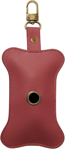 TOGETRUE Leather Dog Poop Bag Holder, Portable Poop Bag Holders for Leashes, Dog Waste Bag Dispenser Zipered Pouch, Dog bag Holder for Walking, Outdoor, Travelling (Wine Red)