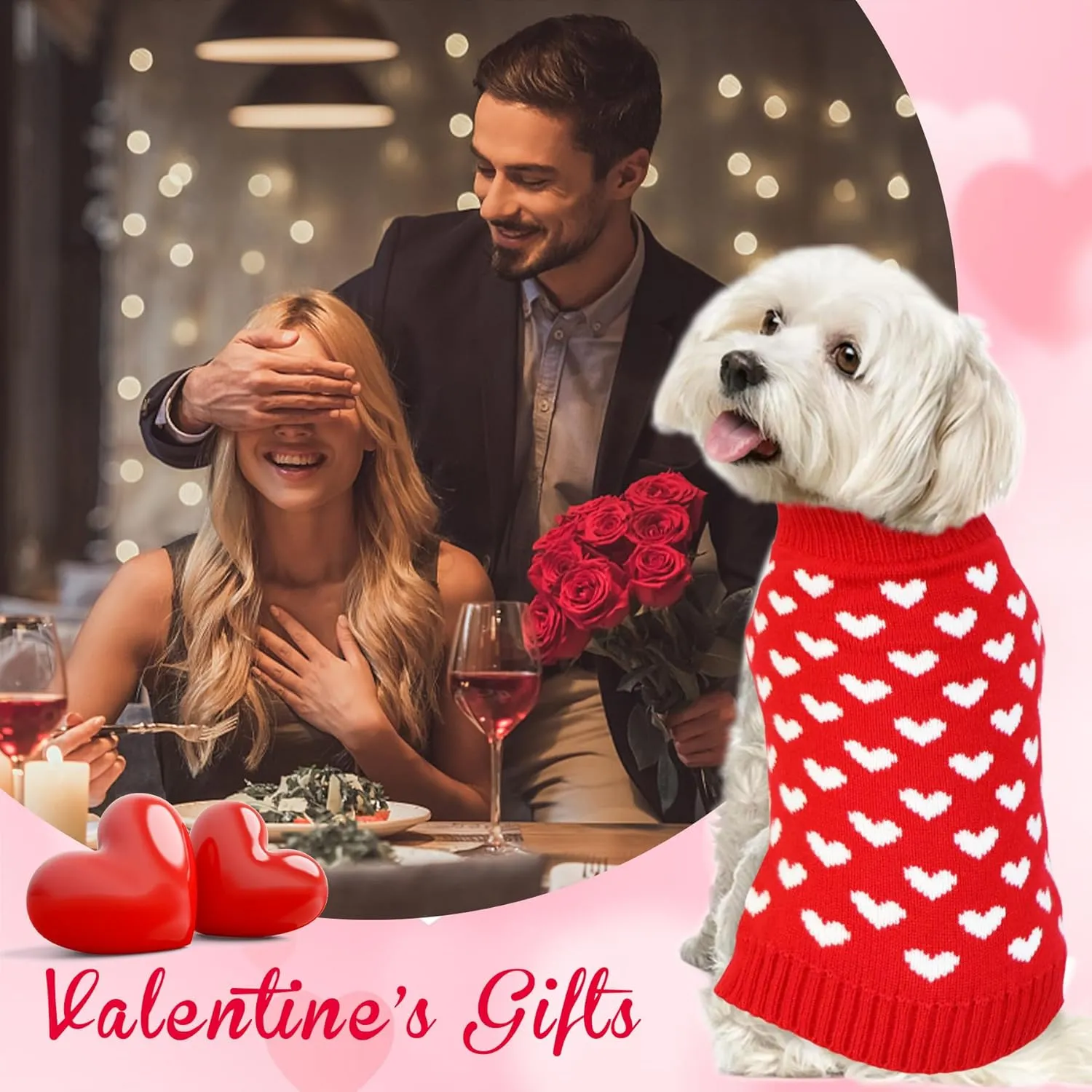 Valentines Dog Sweater, Dog Valentines Clothes Outfit Knitted Sweaters for Small Medium Large Dogs Pets (Red Heart, Medium)