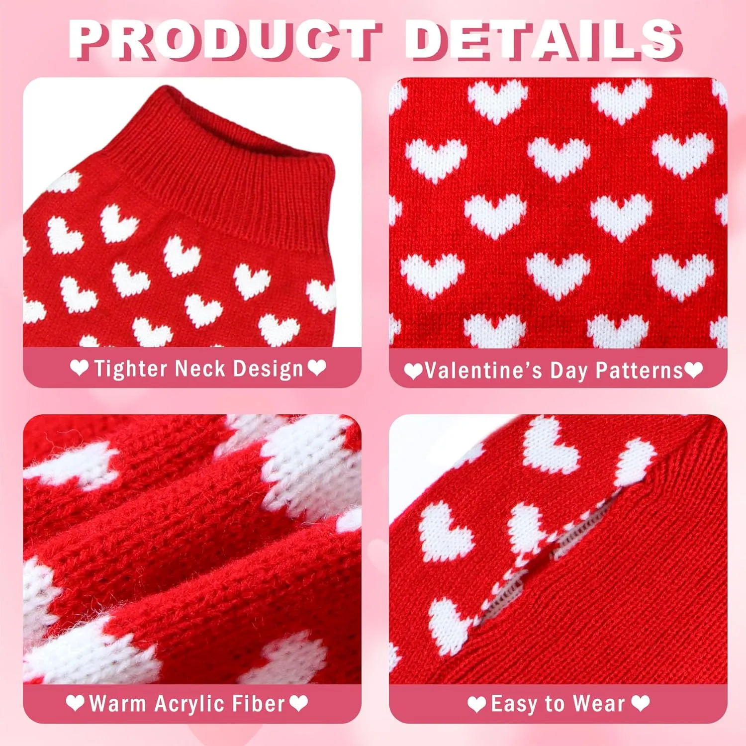 Valentines Dog Sweater, Dog Valentines Clothes Outfit Knitted Sweaters for Small Medium Large Dogs Pets (Red Heart, Medium)