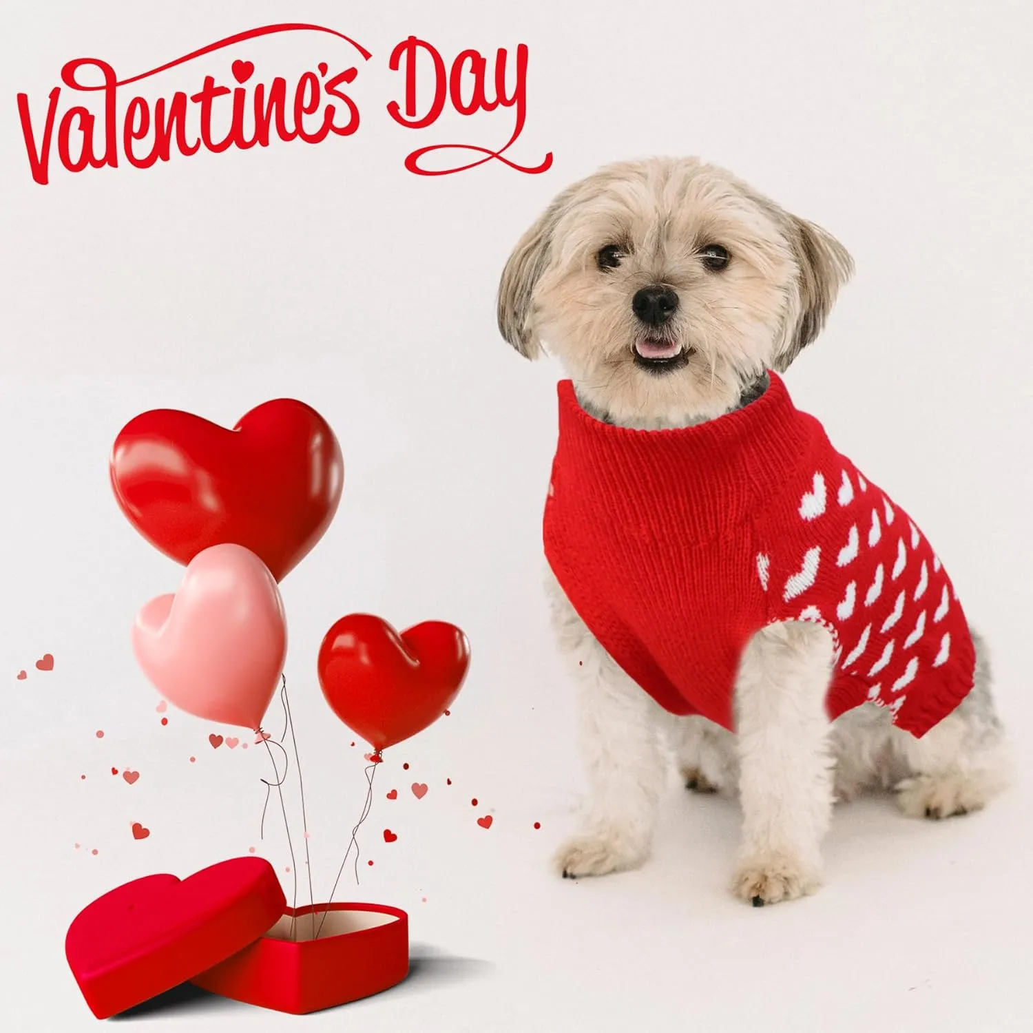 Valentines Dog Sweater, Dog Valentines Clothes Outfit Knitted Sweaters for Small Medium Large Dogs Pets (Red Heart, Medium)