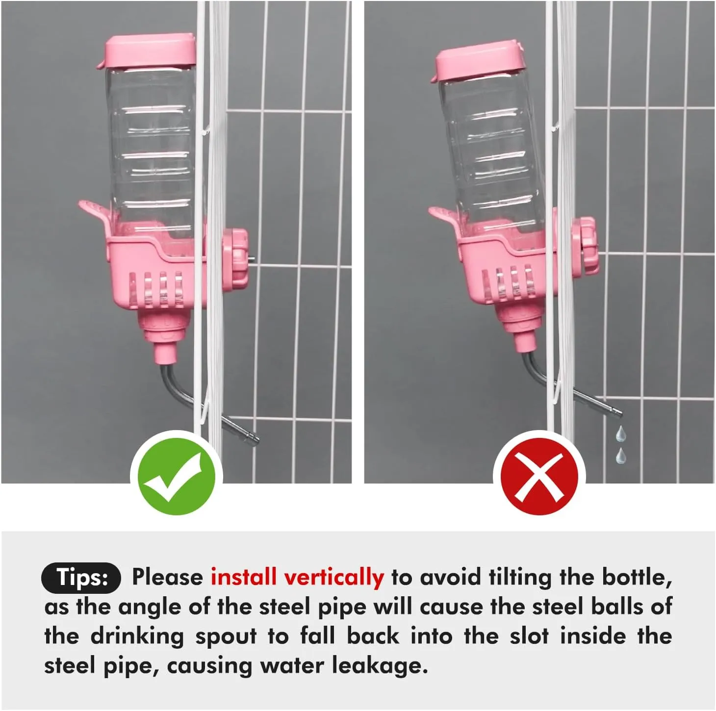 Vannon Small Animal Water Dispenser for Cage, 30oz Auto Feeding Crate Water Bottle for Rabbit, Chinchilla, Ferret, Guinea Pig, Squirrel, Hedgehog, Pet Nozzle Diameter: 10mm, BPA Free, Pink