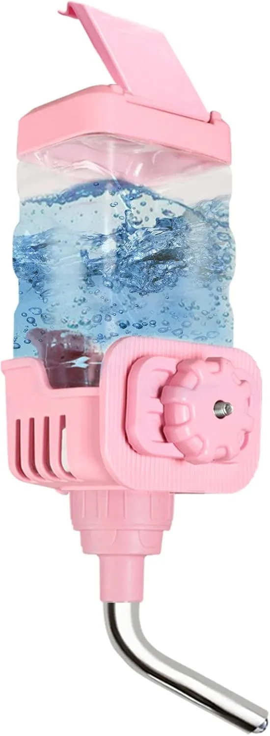 Vannon Small Animal Water Dispenser for Cage, 30oz Auto Feeding Crate Water Bottle for Rabbit, Chinchilla, Ferret, Guinea Pig, Squirrel, Hedgehog, Pet Nozzle Diameter: 10mm, BPA Free, Pink