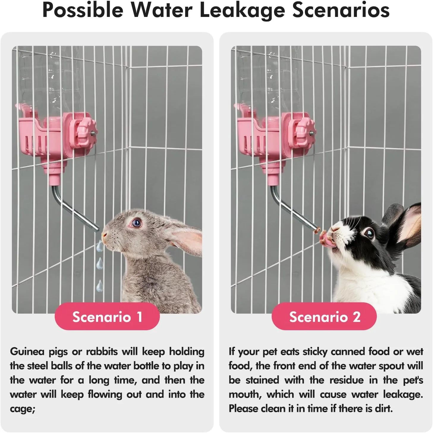 Vannon Small Animal Water Dispenser for Cage, 30oz Auto Feeding Crate Water Bottle for Rabbit, Chinchilla, Ferret, Guinea Pig, Squirrel, Hedgehog, Pet Nozzle Diameter: 10mm, BPA Free, Pink