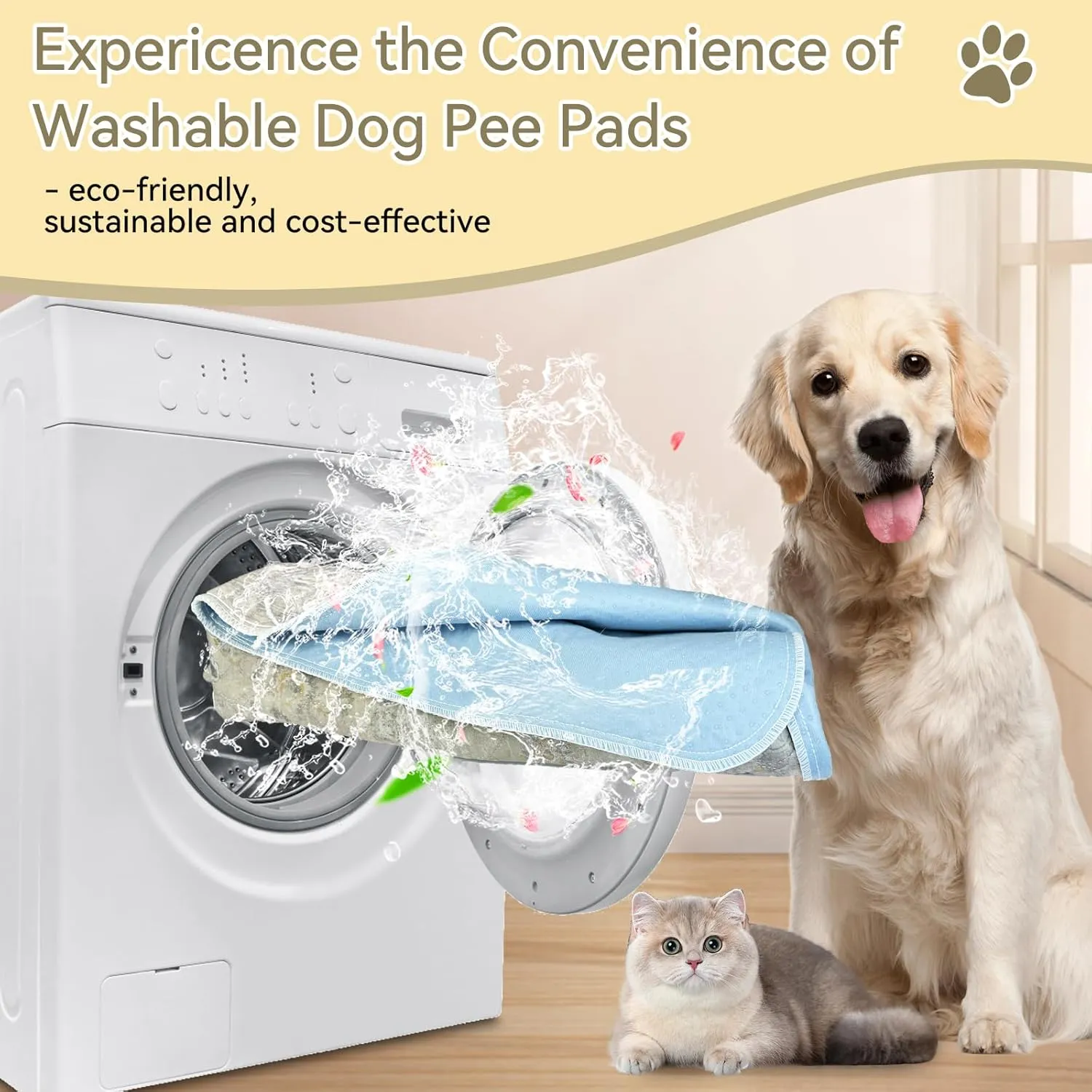 Washable Pee Pads for Dogs, Reusable Non-Slip Puppy Pads with Super Absorbent, Waterproof Rug for Training Travel Whelping Housebreaking Incontinence Crate