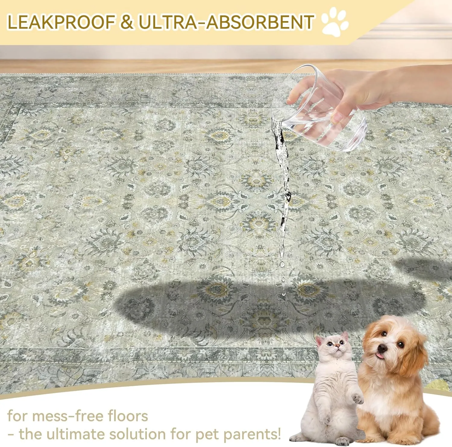Washable Pee Pads for Dogs, Reusable Non-Slip Puppy Pads with Super Absorbent, Waterproof Rug for Training Travel Whelping Housebreaking Incontinence Crate