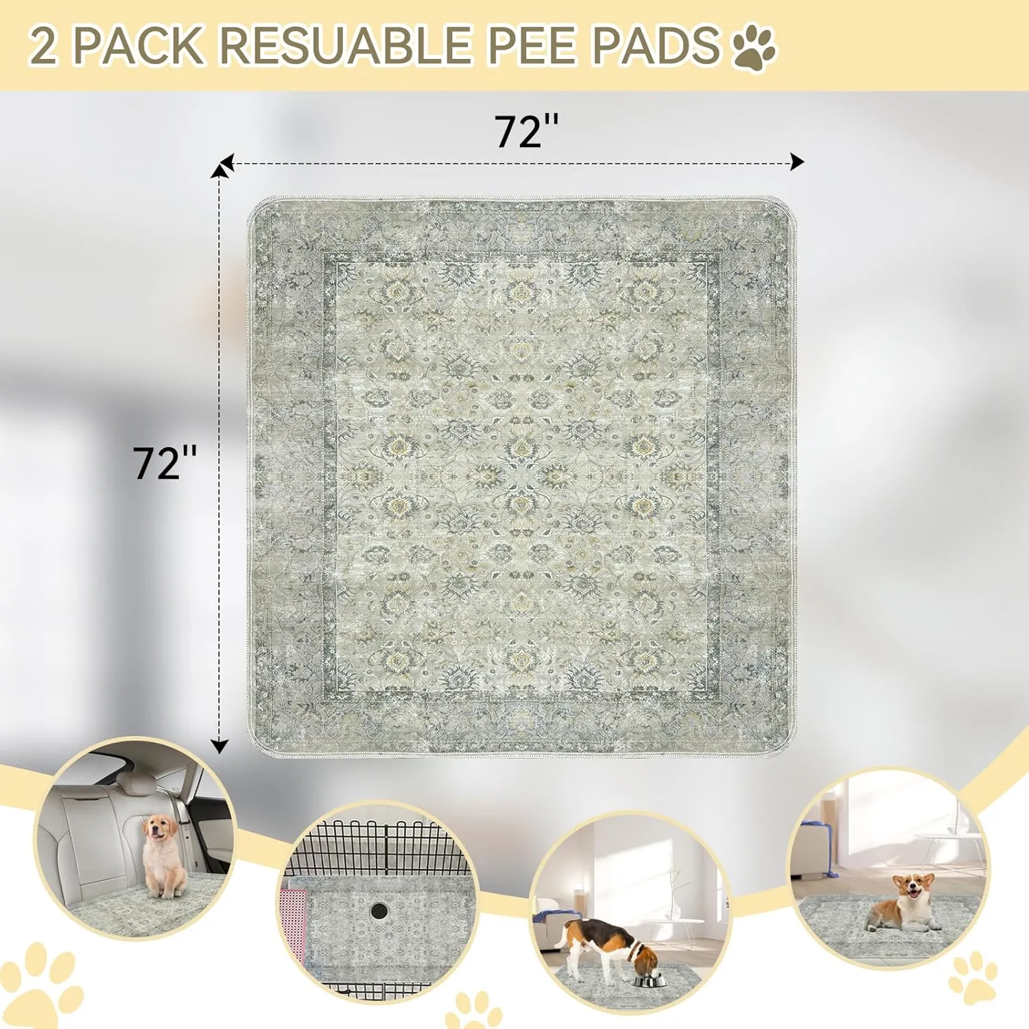 Washable Pee Pads for Dogs, Reusable Non-Slip Puppy Pads with Super Absorbent, Waterproof Rug for Training Travel Whelping Housebreaking Incontinence Crate