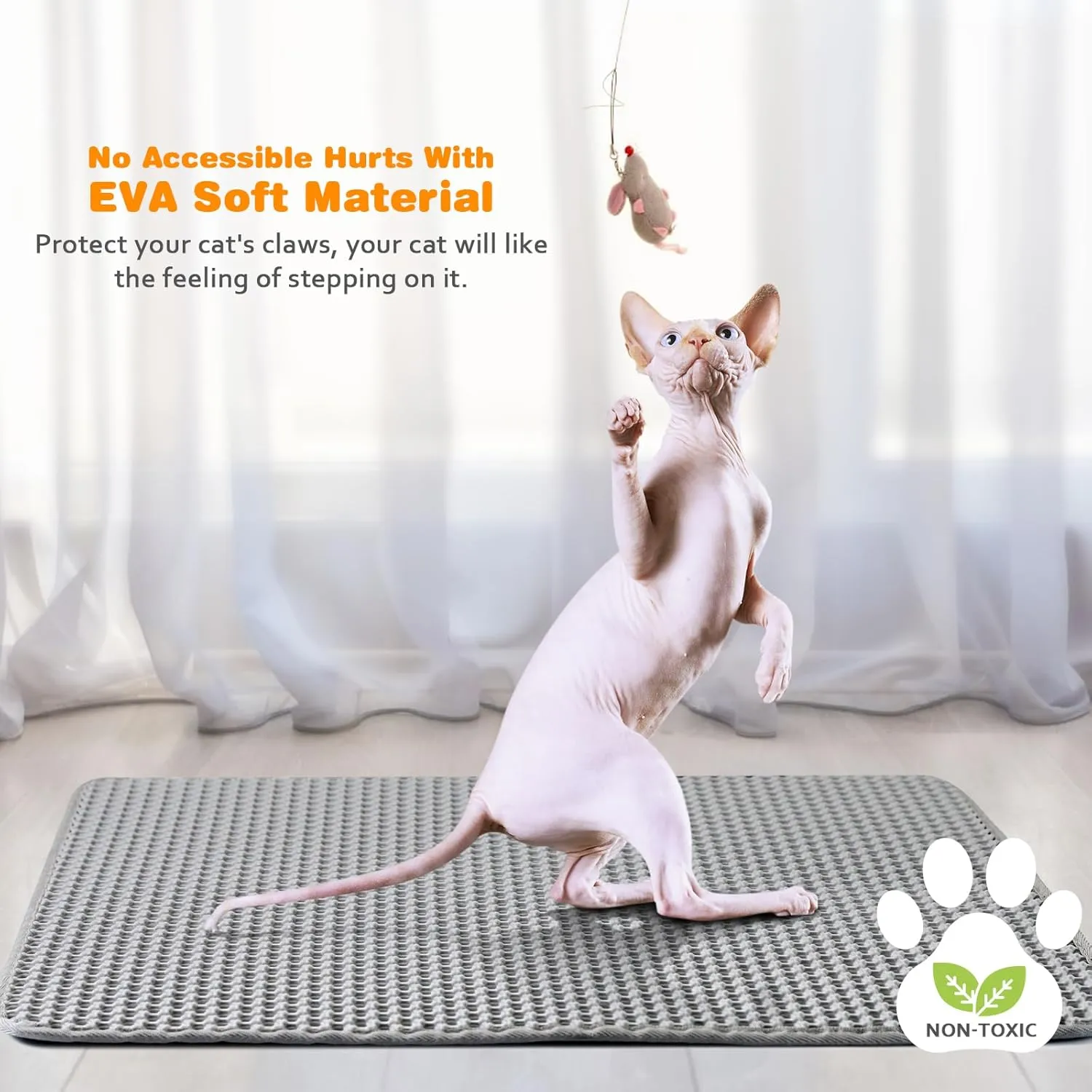 Waterproof Cat Litter Mat, Double Layer EVA, Odor-Free Large Grid, Urine Proof, Easy Cleanup (Gray, 24 x 35)
