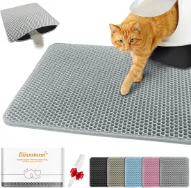 Waterproof Cat Litter Mat, Double Layer EVA, Odor-Free Large Grid, Urine Proof, Easy Cleanup (Gray, 24 x 35)