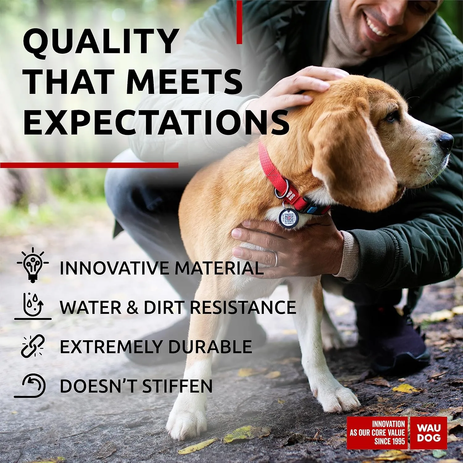 WAUDOG Waterproof Dog Collar - Adjustable Dog Collar for Large Dogs, Small and Medium Dogs - Heavy Duty Dog Collars with Durable Metal Clasp and QR Dog Tag - Boy & Girl Dog Collars