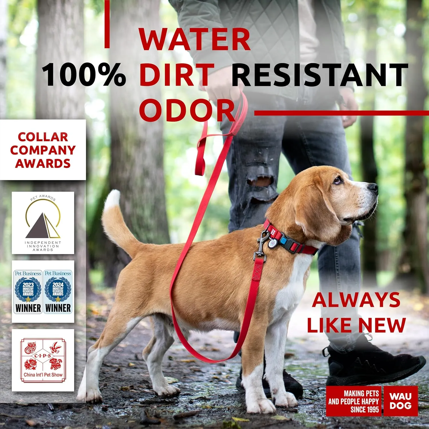WAUDOG Waterproof Dog Collar - Adjustable Dog Collar for Large Dogs, Small and Medium Dogs - Heavy Duty Dog Collars with Durable Metal Clasp and QR Dog Tag - Boy & Girl Dog Collars