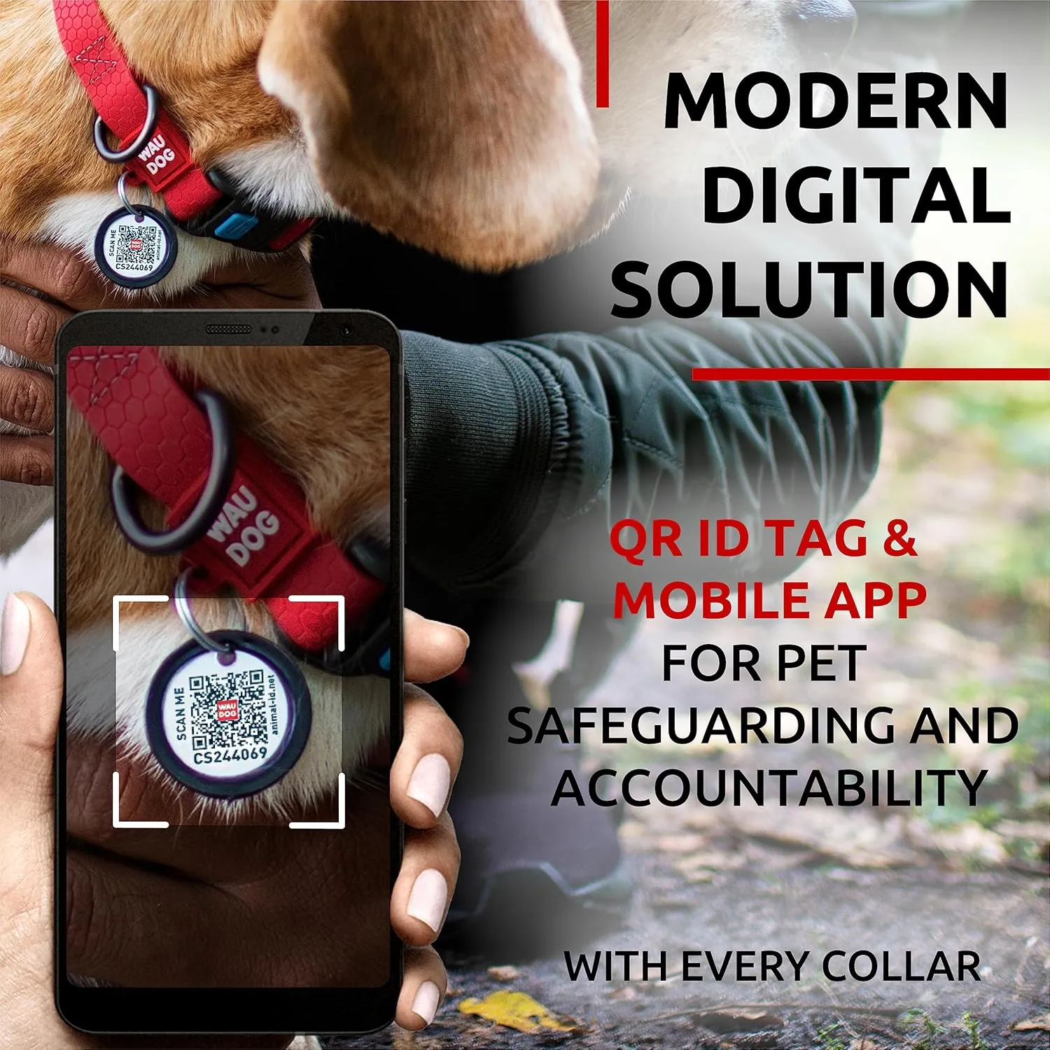 WAUDOG Waterproof Dog Collar - Adjustable Dog Collar for Large Dogs, Small and Medium Dogs - Heavy Duty Dog Collars with Durable Metal Clasp and QR Dog Tag - Boy & Girl Dog Collars