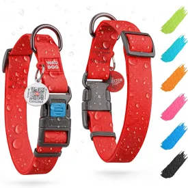 WAUDOG Waterproof Dog Collar - Adjustable Dog Collar for Large Dogs, Small and Medium Dogs - Heavy Duty Dog Collars with Durable Metal Clasp and QR Dog Tag - Boy & Girl Dog Collars