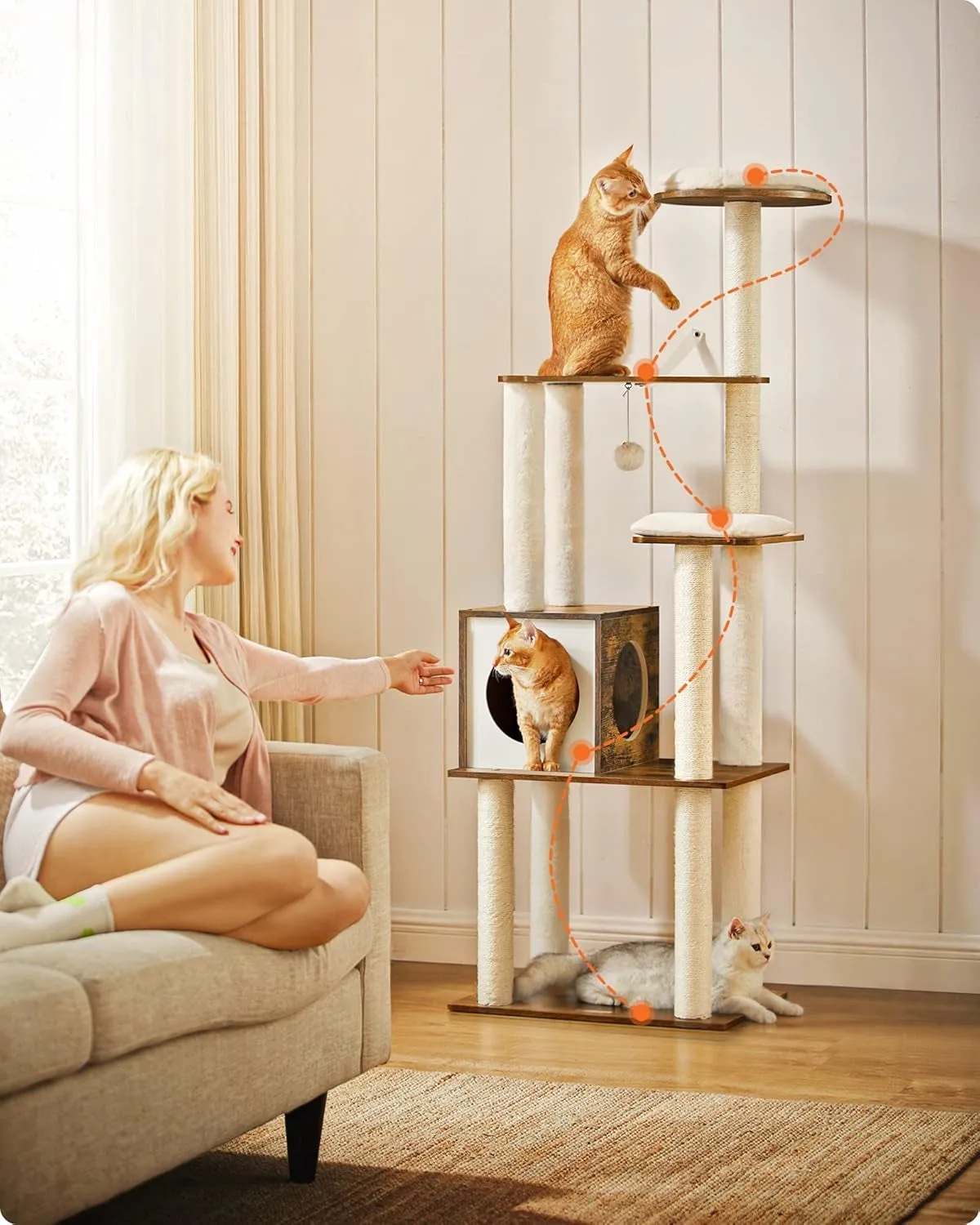 Woodywonders Cat Tree, 65-Inch Modern Cat Tower for Indoor Cats,