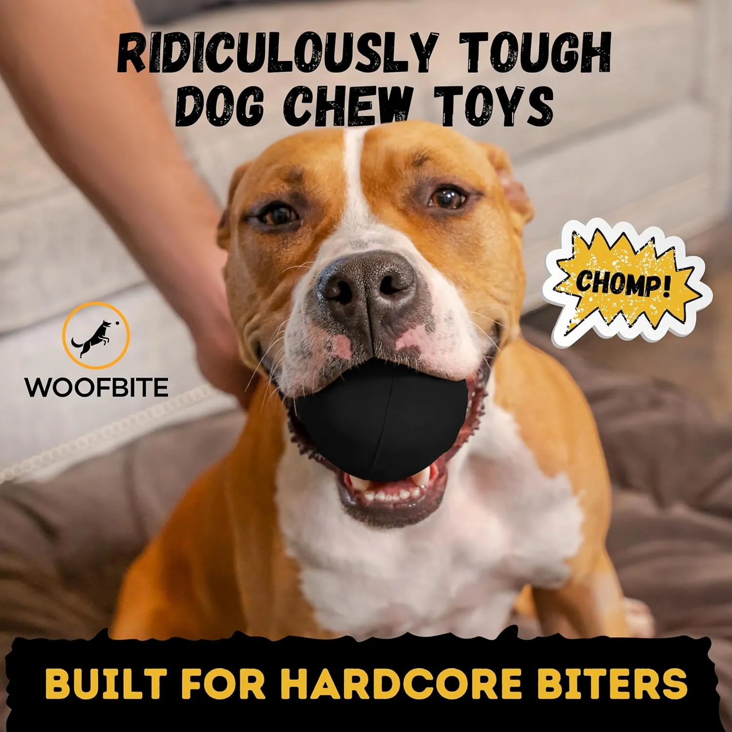WoofBite Indestructible Dog Ball for Toy Destroyers & Aggressive Chewers - Durable, Heavy Duty Natural Rubber - Dog Chew & Fetch Toy for Medium & Large Breed Dogs