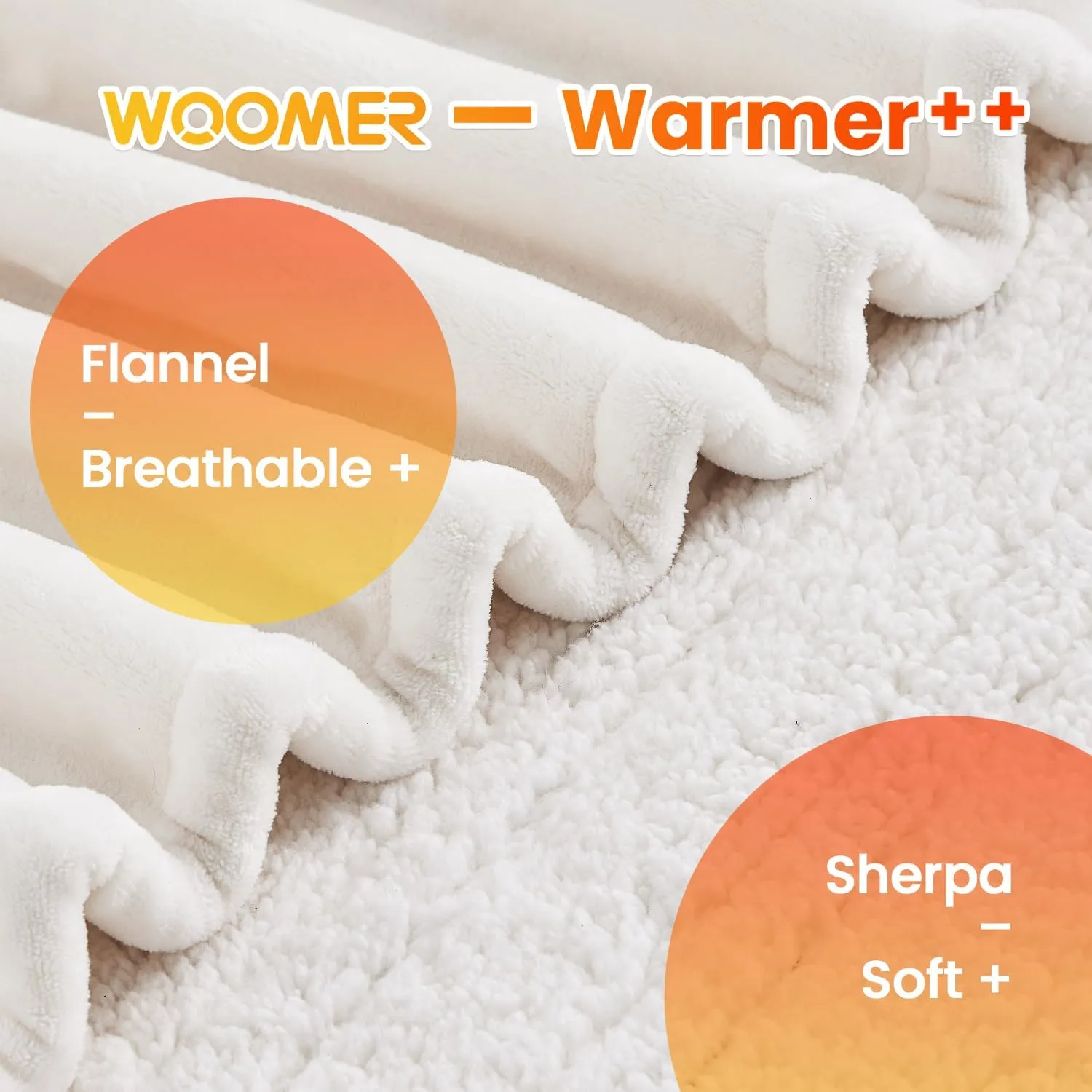 WOOMER [5-Year Warranty] Electric Blanket Twin Size,Durable Flannel and Soft Sherpa,Dual Control,6284 Heated Throw Blanket, 10 Heat Levels&0.5-12h auto-Off,Energy Efficient,ETL Certified