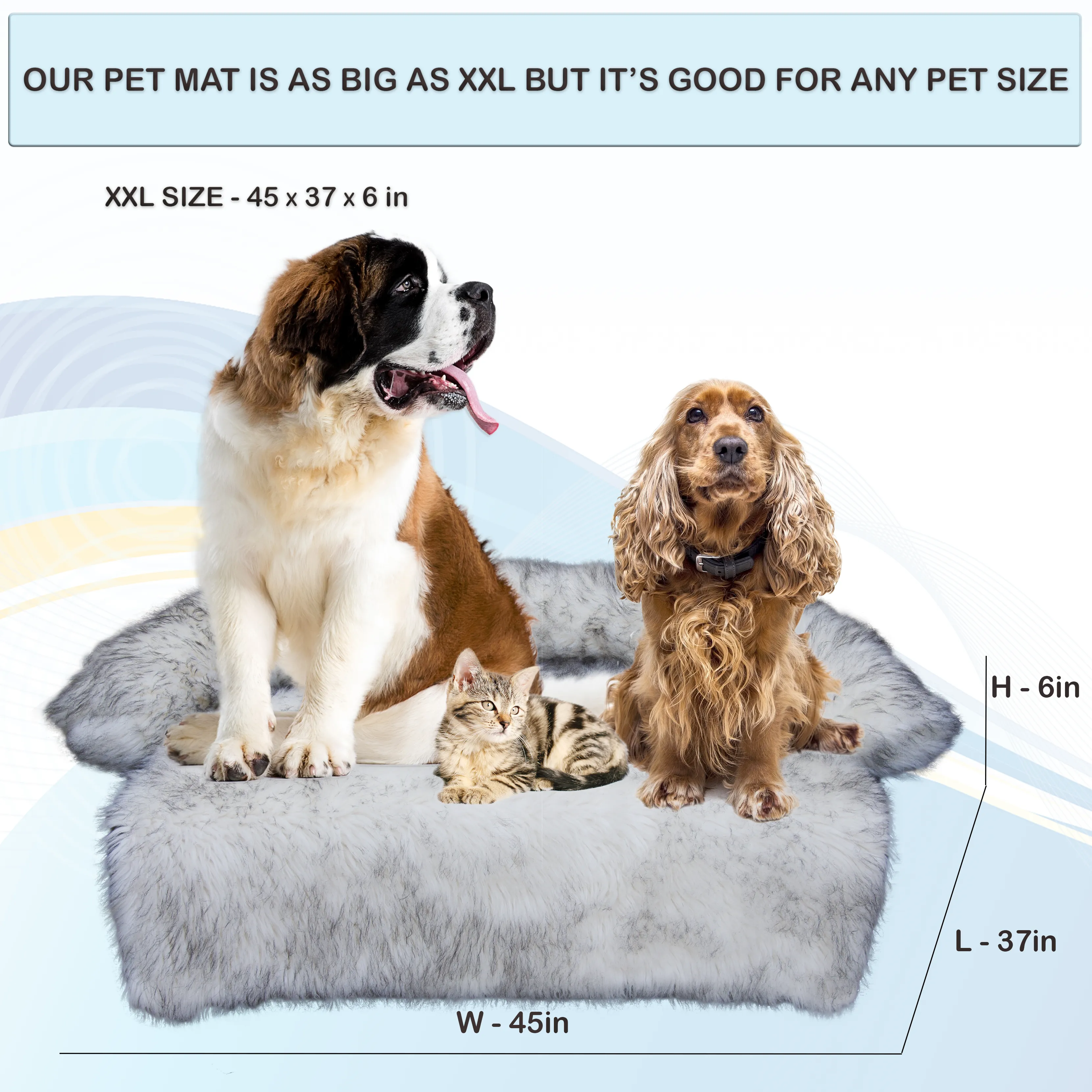 XX Large Luxury Fur Calming Dog Bed, Furniture Protector, for Large, Medium and Small Dogs and Cats
