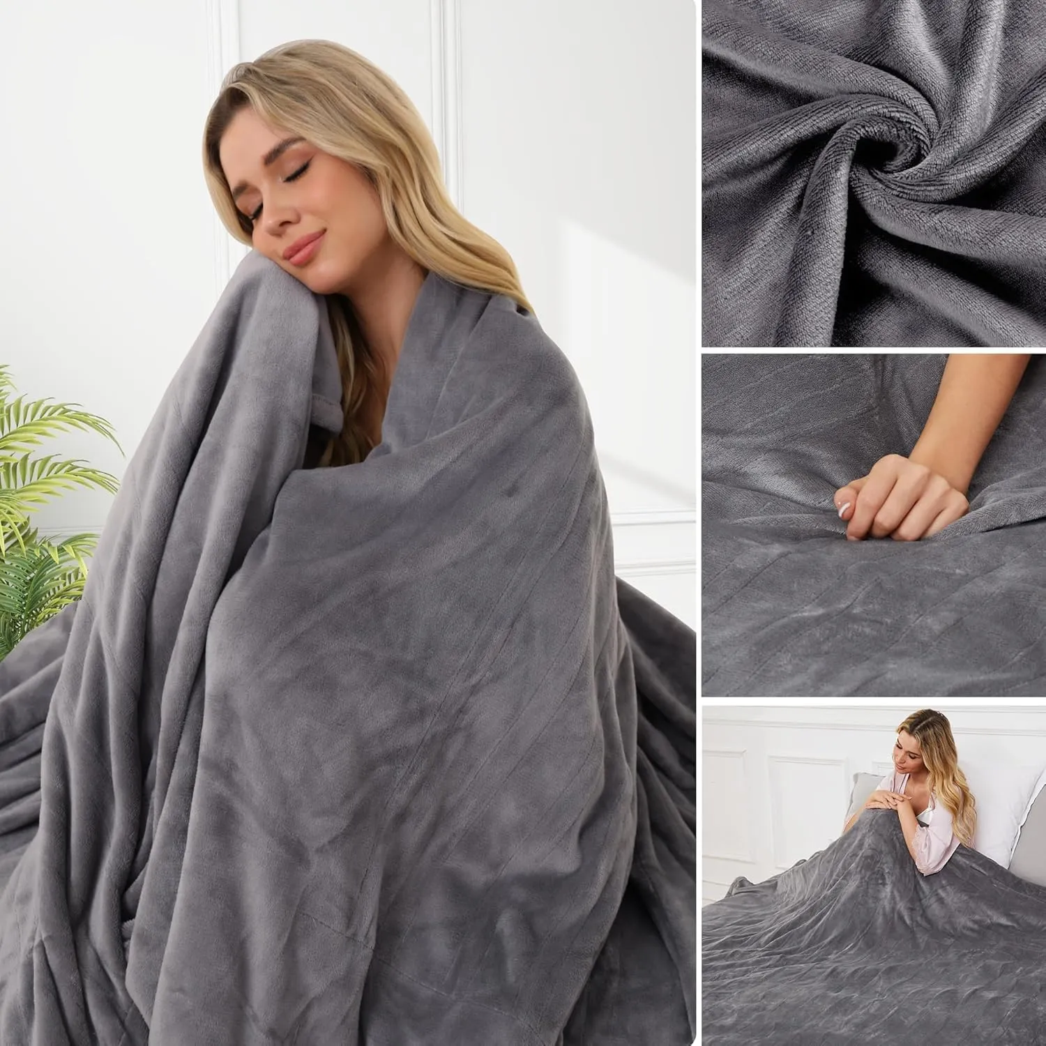 YAKEE Electric Blanket Full Size 72"x 84", Large Heated Blanket, Soft Warm Heating Blanket, 5 Heating Levels and 10 Hours Auto-Shut-Off, Machine Washable, Light Grey