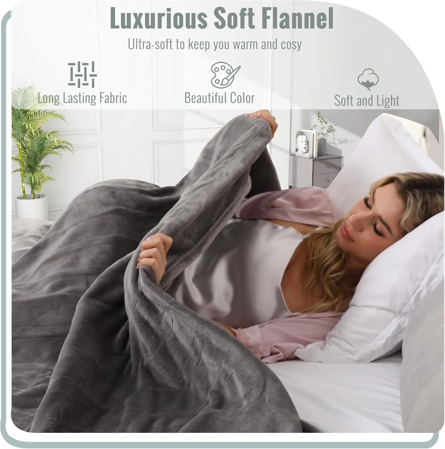 YAKEE Electric Blanket Full Size 72"x 84", Large Heated Blanket, Soft Warm Heating Blanket, 5 Heating Levels and 10 Hours Auto-Shut-Off, Machine Washable, Light Grey