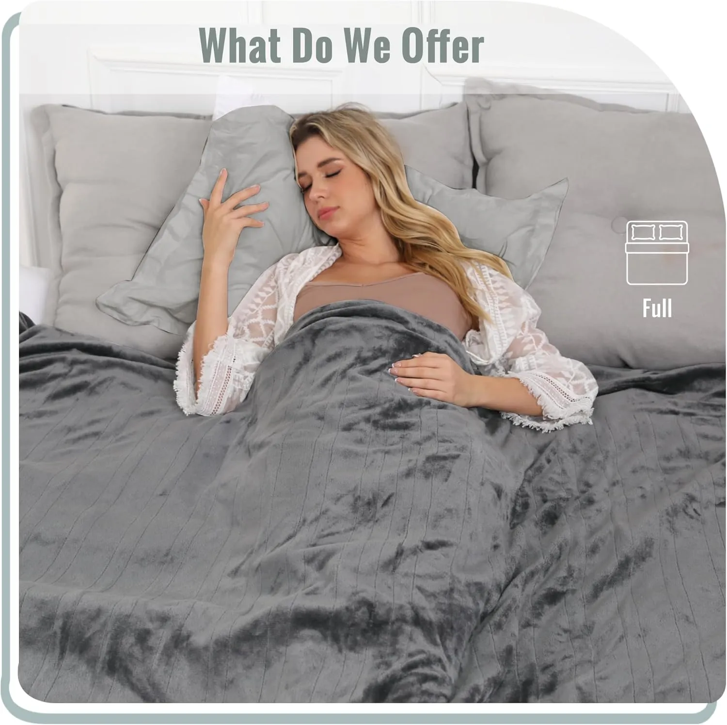 YAKEE Electric Blanket Full Size 72"x 84", Large Heated Blanket, Soft Warm Heating Blanket, 5 Heating Levels and 10 Hours Auto-Shut-Off, Machine Washable, Light Grey