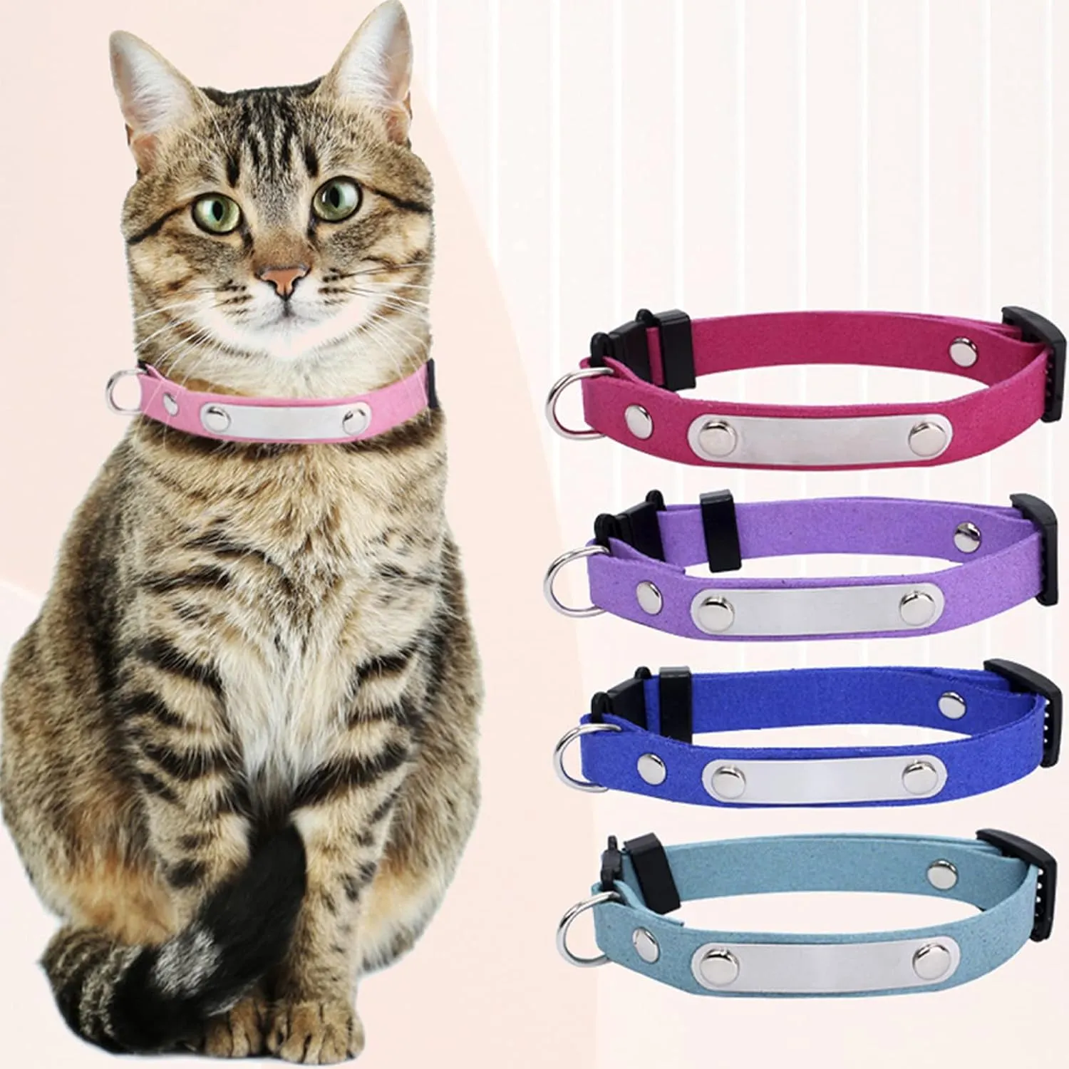 Yonsbox Personalized Anti Strangulation Kitten Cat Collars with Bell Breakaway Quick Release Custom Engraved Cat Collar with Name Tag Adjustable Cute Cat Collars for Male Female Boy Girl Cats