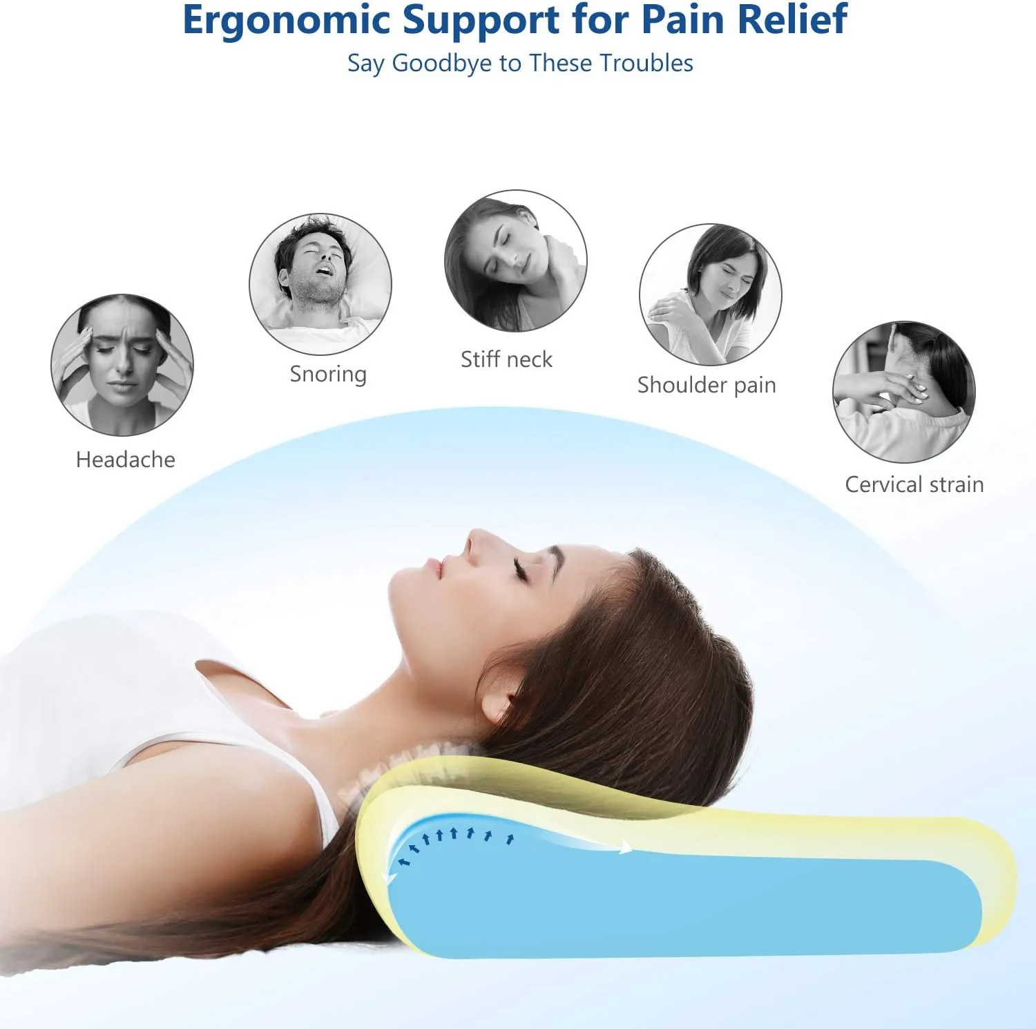 ZAMAT Memory Foam Pillow for Neck Pain Relief, Adjustable Ergonomic Cervical Pillow for Sleeping, Orthopedic Neck Pillow with Washable Cover, Bed Pillows for Side, Back, Stomach Sleepers