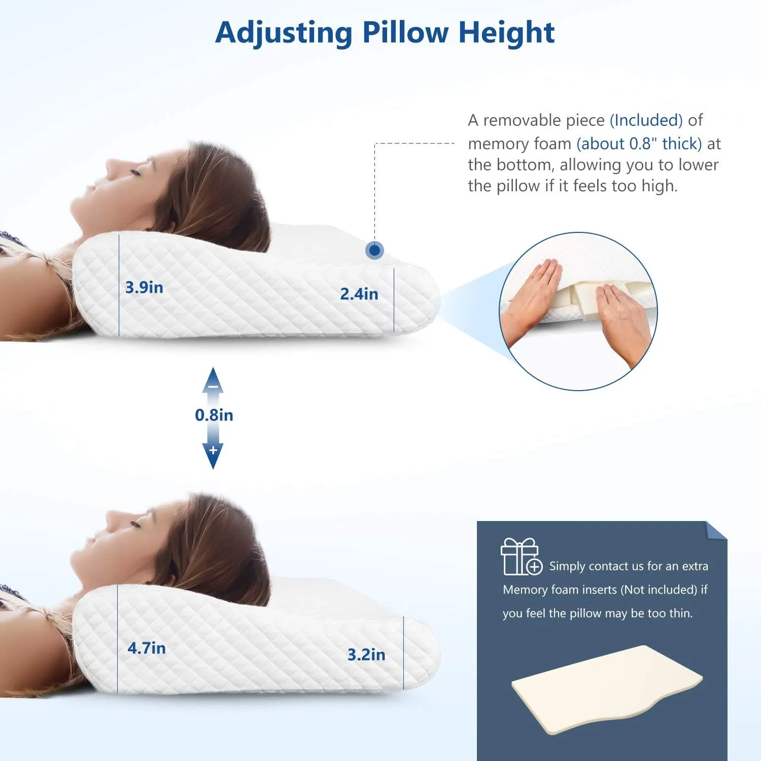 ZAMAT Memory Foam Pillow for Neck Pain Relief, Adjustable Ergonomic Cervical Pillow for Sleeping, Orthopedic Neck Pillow with Washable Cover, Bed Pillows for Side, Back, Stomach Sleepers